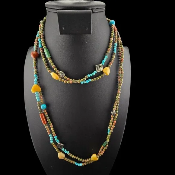 Multi-Strand Beaded Necklace With Heart Accents Easter Spring Boho - Picture 2 of 9